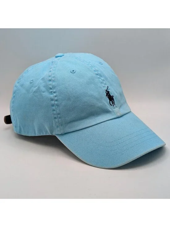 Vintage Polo Ralph Lauren Hat Light Blue Pony Logo Leather Strap Y2K Nautical
