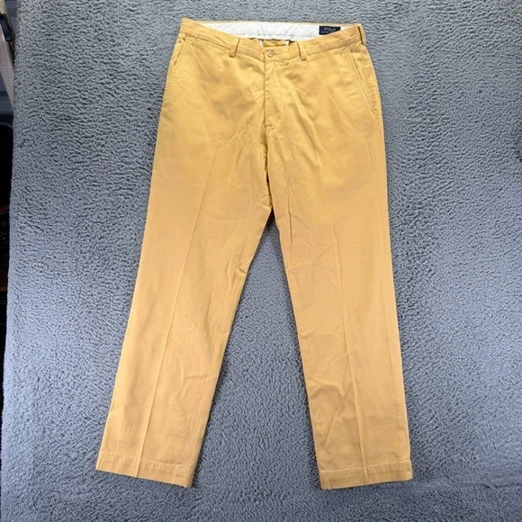 Polo Ralph Lauren Pant Mens 35x32 Yellow Cotton Chino Straight Classic Business