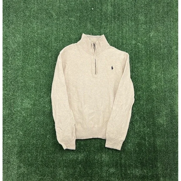 Polo Ralph Lauren Men's Beige Quarter Zip Pullover Sweater Size L