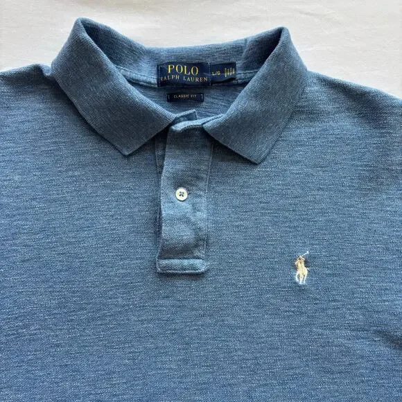 Ralph Lauren Polo Shirt Mens L Blue Classic Fit Pony Logo Cotton Short Sleeve