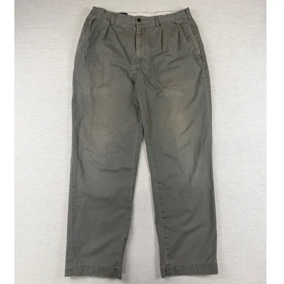 Polo Ralph Lauren Andrew Pant Mens 34x31 Olive Gray Pleated Cotton Chino Trouser