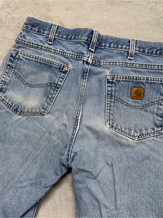 Vtg Carhartt Jeans Men 33x33 B160 D9T Relaxed Fit Distressed Denim Medium Wash