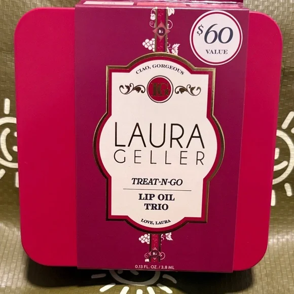 NEW Laura Gellar Treat-N-Go Lip Oil Trio In Tin Case