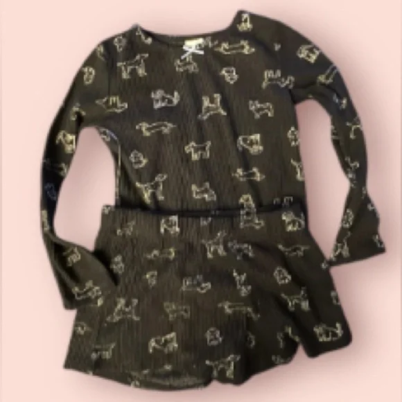 Cat & Jack Black  waffle knit dog fun Design Kids Set -