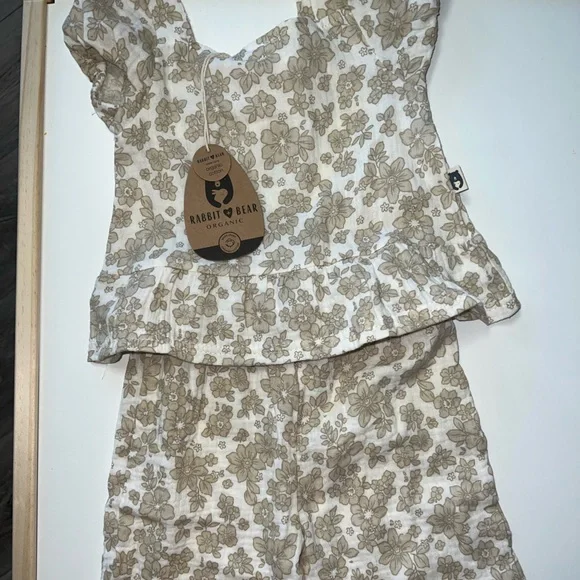NWT Rabbit & Bear Organic Cotton Floral Kids Matching Set