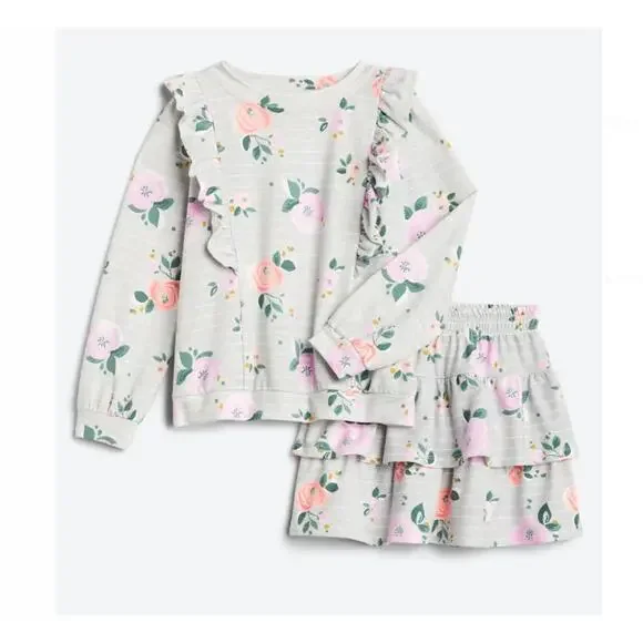 Bailey Lane Floral French Terry Pull Over and Skirt Set Size M 8 - 10
