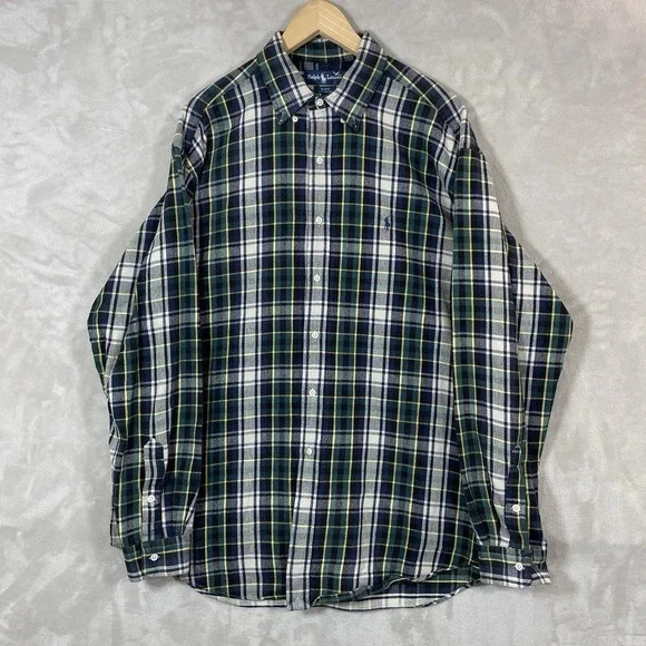 Ralph Lauren Blake Heavyweight Cotton Flannel Men XL Plaid 90s Button Down Shirt
