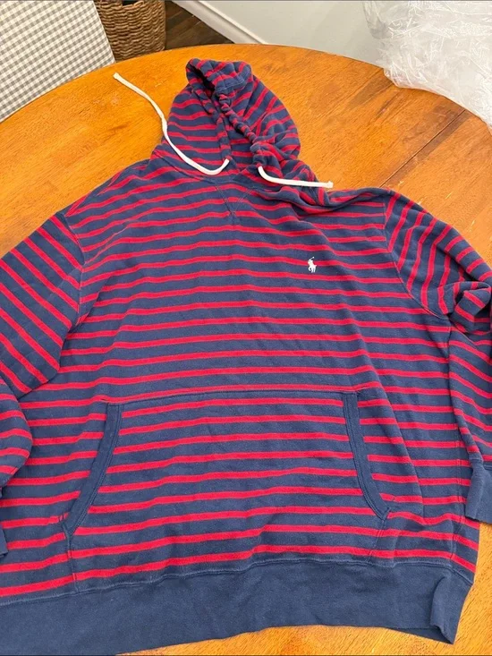 Polo by Ralph Lauren Red & Navy Striped Hooded Sweatshirt xxl