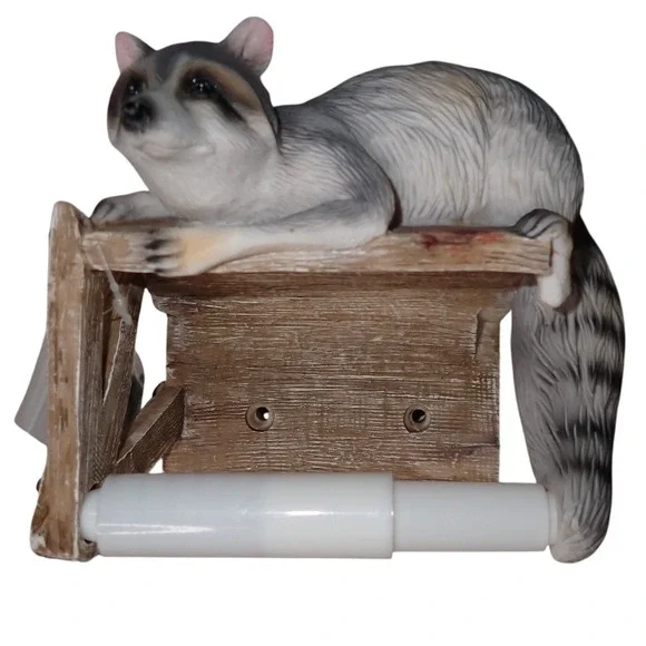 Raccoon Toilet Paper Holder Wall Mount Cabin Decor Rustic Resin