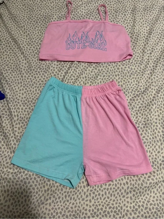 Cute Girl Pink & Aqua Kids Matching Set