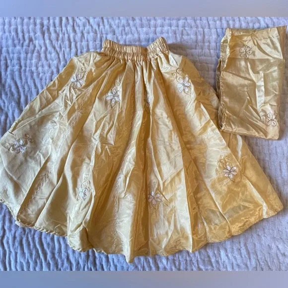 Girls Gold Embroidered Fairy Princess Skirt & Scarf Set Costume Dance Tea Party