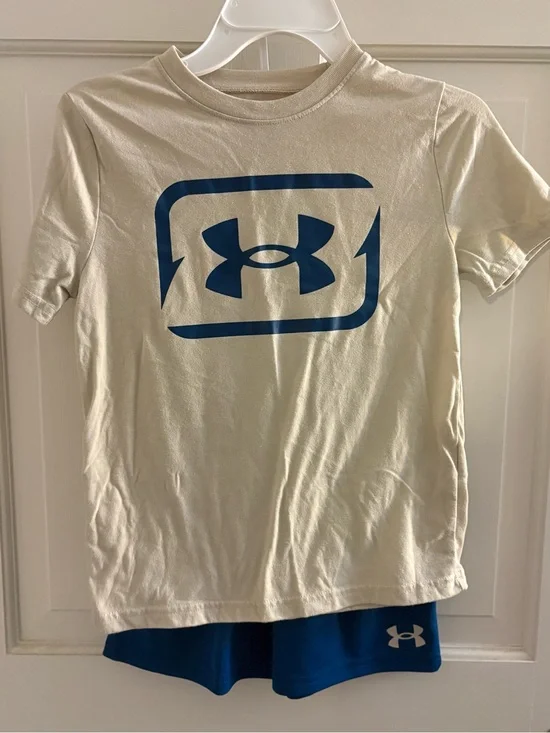 Under Armour Kids' Cream Tee with Blue Logo Set