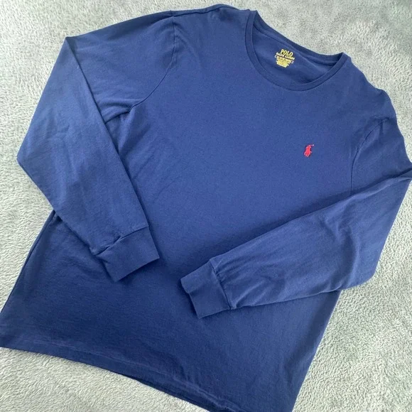Polo Ralph Lauren Long Sleeve T-Shirt Mens XL‎ Navy Blue Excellent Slim Fit