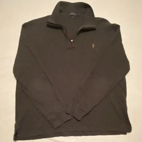 Polo Ralph Lauren Mens L Gray 1/4 Zip Mock Neck Knit Logo Pullover Sweater