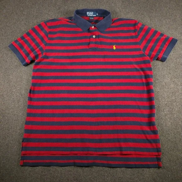 VTG Polo Ralph Lauren Polo Shirt Mens XL Navy Red Striped Pony Classic Fit Pique