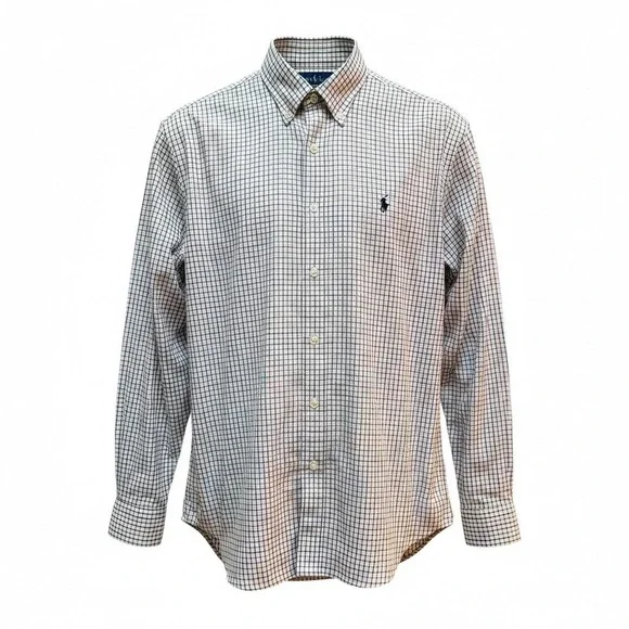 Polo Ralph Lauren Button Down Shirt XL Cream Red Plaid Classic Long Sleeve Pony