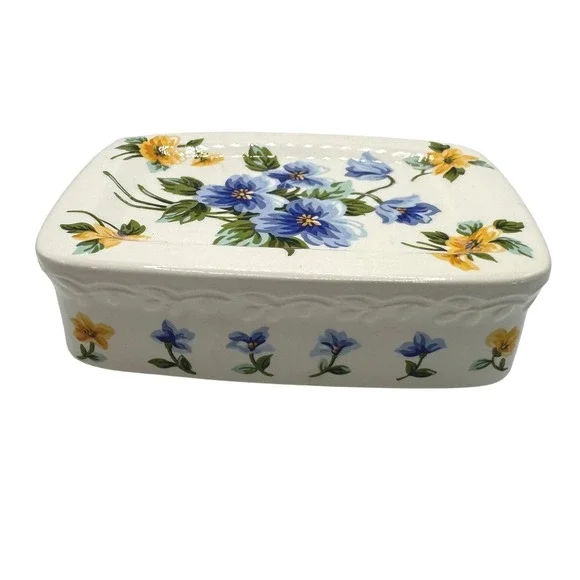 Liz Claiborne Liz at Home Just Picked Floral‎ Ceramic Soap Dish Blue Yellow