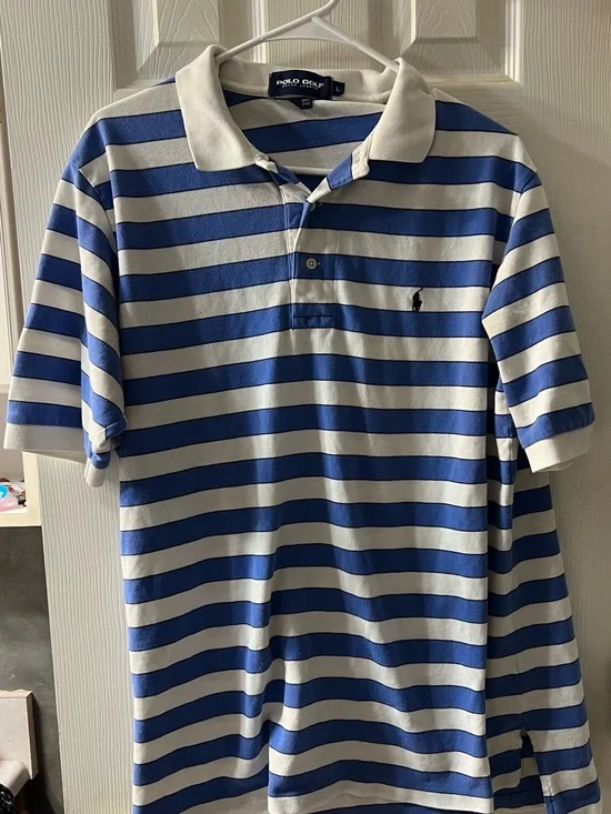 Vintage Polo Golf Ralph Lauren Striped Polo Shirt in White and Blue