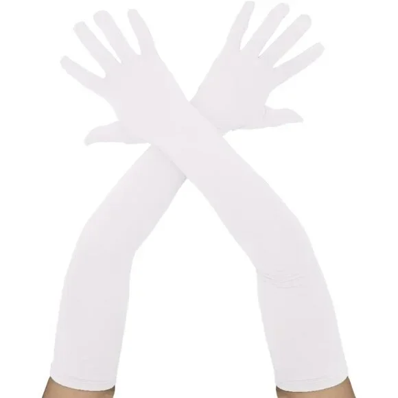 Women's Classic Satin White Above Elbow Gloves Stretchy Soft Cosplay Costume