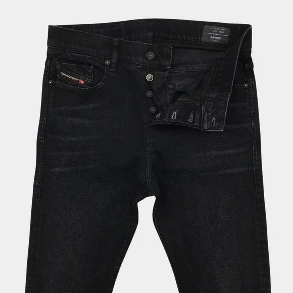 Diesel D-Viker Straight Leg Jeans Mens 33x34 Black Stretch Denim Pants