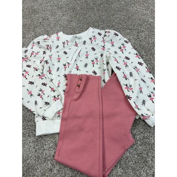Janie & Jack Girls Ballerina Sweatshirt and Legging Set Pink Cream Sz7 NWT #0520