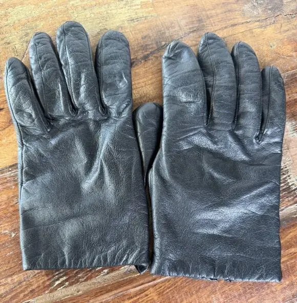 Vintage Black Genuine Leather Gloves Knit Lined Unisex Men’s Women’s 8 Inch