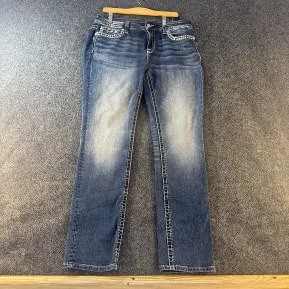 Miss Me Womens 32 Bootcut Jeans Sequin Embellished Stretch Medium Wash