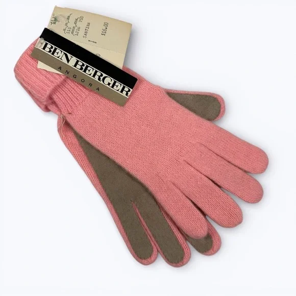 Ben Berger Pink Gloves Vintage Angora‎ Rabbit Lambs Wool Blend Luxury One Size