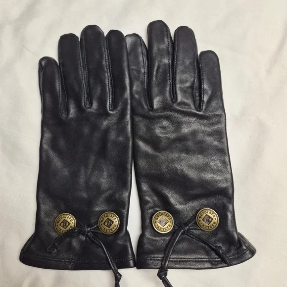 Harley Davidson Womens Small Black Genuine Leather Motorcycle Gloves Medallions