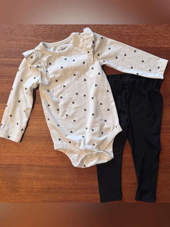 Cat & Jack White Baby Heart Ruffle Bodysuit with Black Accent