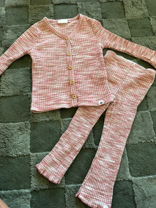 Cotton On Pink and White Ribbed Knit Kids Pajama Set
