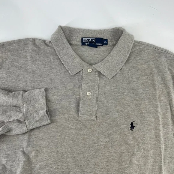 Polo Ralph Lauren Long Sleeve Polo Shirt Gray Pony Logo Cotton Men's XL