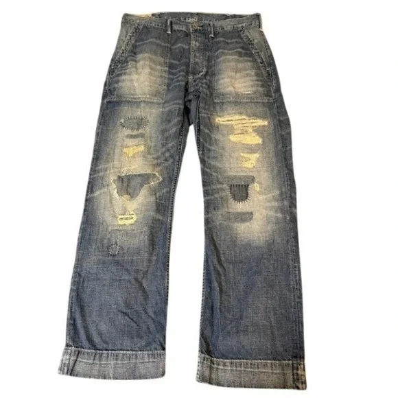 Ralph Lauren Polo Patchwork Sportsman Repaired Utility Denim Western Jeans 34x28