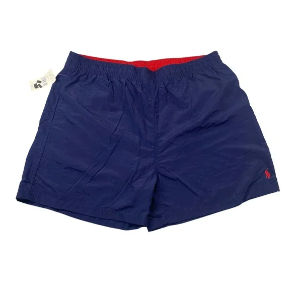 Vintage Polo Ralph Lauren Mens Swim Trunks XXL Blue Red Pony Logo Nylon Mesh NWT