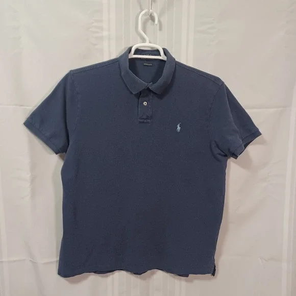 Polo Ralph Lauren Polo Shirt Mens XL Navy Blue Custom Slim Fit Cotton Pique Logo