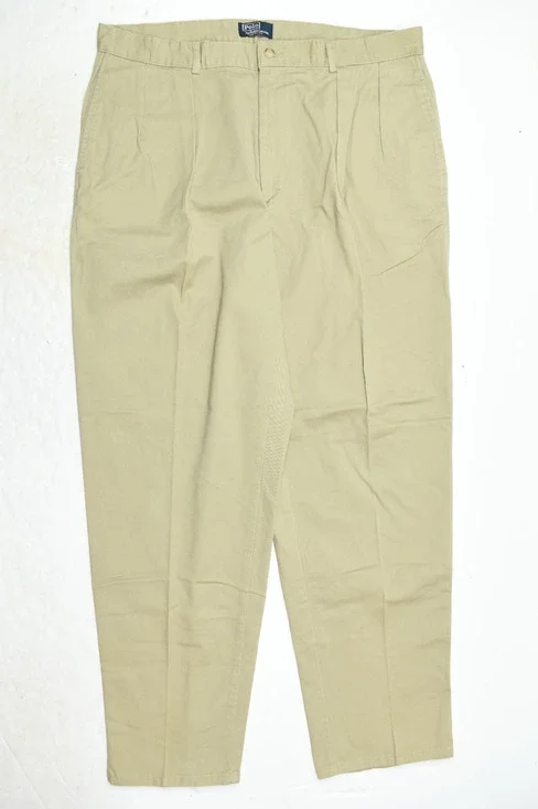 Vintage Polo Ralph Lauren Crest Chino Pants Mens 38x32 Beige Pleated Cotton USA