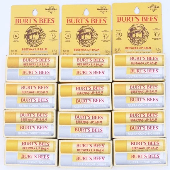 Burt's Bees Beewax & Ultra Conditioning Moisturizing Lip Balm 12 Pks of 2 (24)