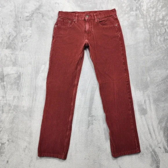 Levi's 502 Jeans Mens 30x28.5 Red Corduroy Regular Fit Tapered Stretch Casual