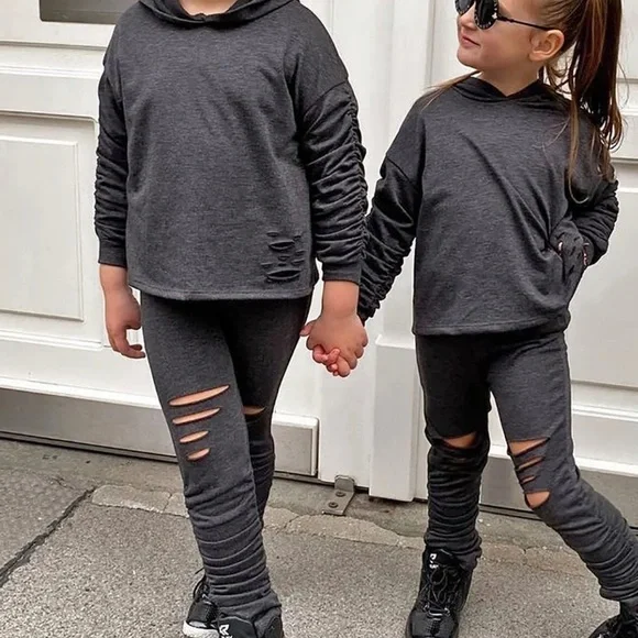 FASHION Nova Kids Mini Ready And Ruched Legging Set - Charcoal. (12) NWT