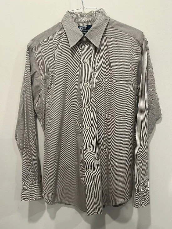Polo Ralph Lauren Andrew Striped Dress Shirt - Size 16 34/35 Tan Beige Size L