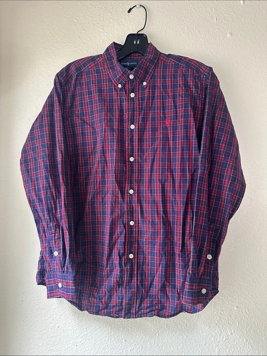 Polo by Ralph Lauren Navy and Red Plaid Button-Down Shirt EUC