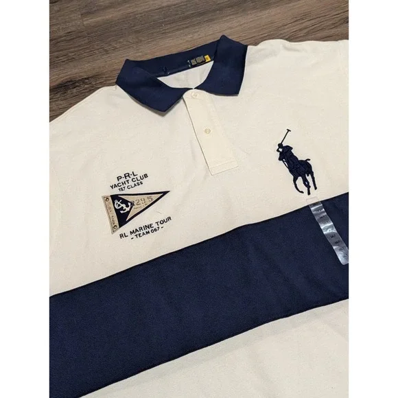 Polo Ralph Lauren Yacht Club Marine Tour Big Pony Polo Shirt Cream Navy 2XB