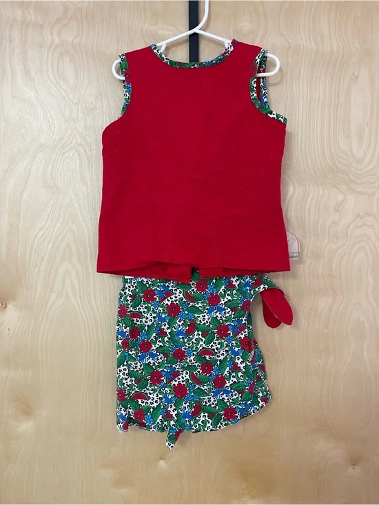 Vintage set by Catherine Rebecca Red Sleeveless Top with Floral Skirt Set