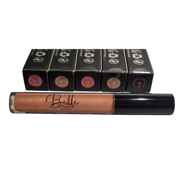 New Belle Cosmetics Lustre Lip Gloss Lot 5 Shades 01 02 04 06 10