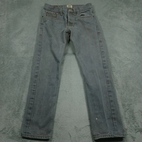 Levis 501 Jeans Mens 28x28 Gray Denim Distressed Button Fly Cotton Pocket Casual