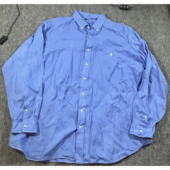 Polo Ralph Lauren Men's 3XLT Tall Blue Button Down Dress Shirt 100% Linen EUC
