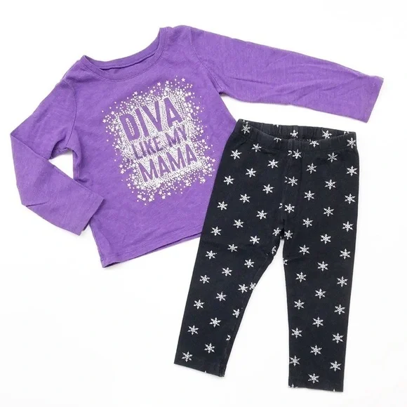 The Children's Place Diva Like My Mama top + snowflake leggings baby girl outfit