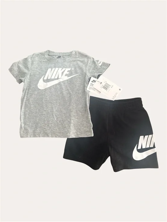 Nike Grey Tee and Black Logo Athletic Shorts Set