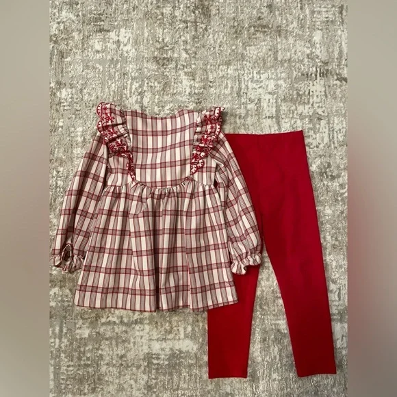 Bonnie Jean Red and White Plaid Kids Matching Set size 6X-NWOT