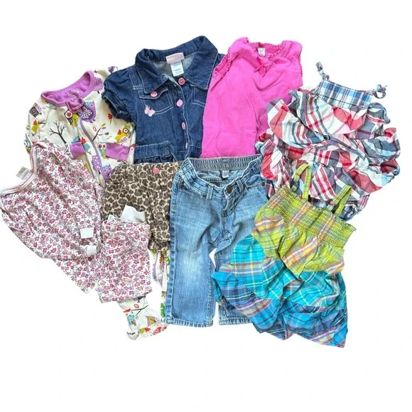Y2k colorful summer Baby Girl Clothing Bundle lot 12-18 M denim plaid animal
